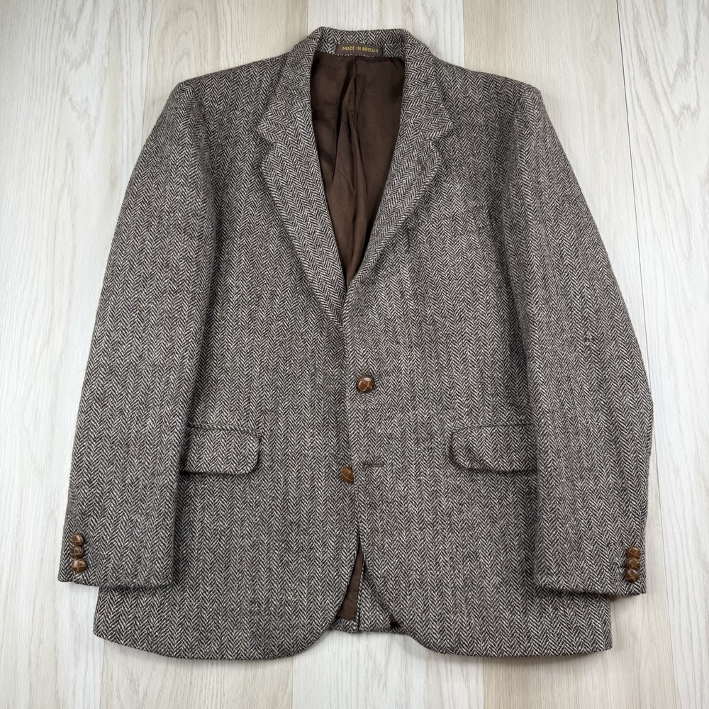 Vintage HARRIS TWEED Blazer Jacket Wool Herringbone Sport Coat Men's Size 42R